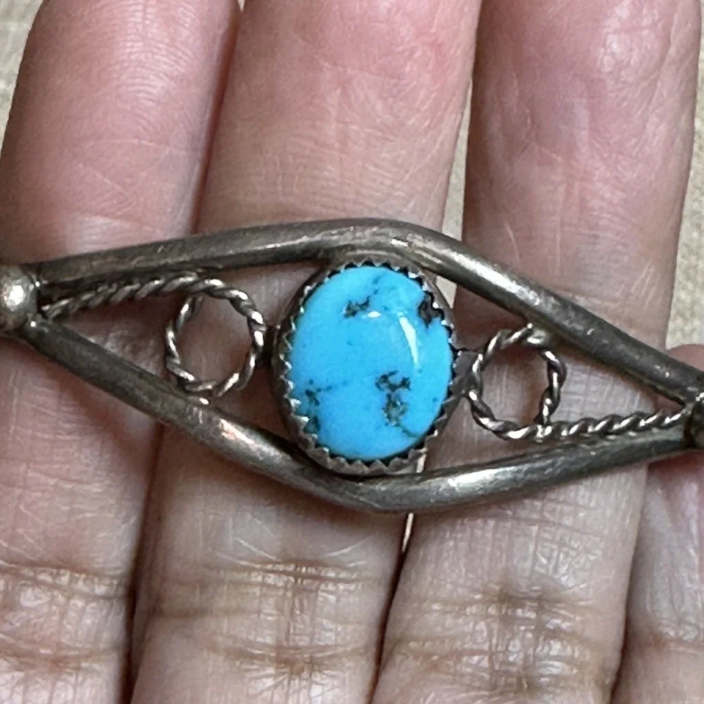 VTG Navajo Pauline Claw Cuff Bracelet Size 5.75‎ Blue Turquoise Sterling 9.2g